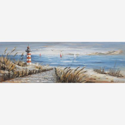 Картината на платно Плажен фар - размери 50x150x2.8 см