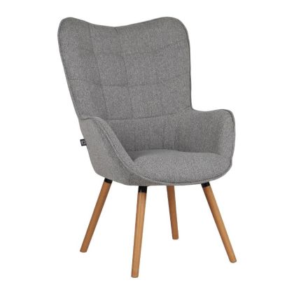 Кресло Erato в сив текстил с дървени крака в естествен цвят, размери 68x73x108 см