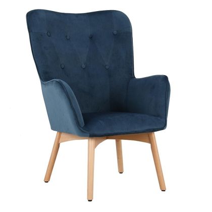Кресло от син велур с дървени крака 67x72x97 см