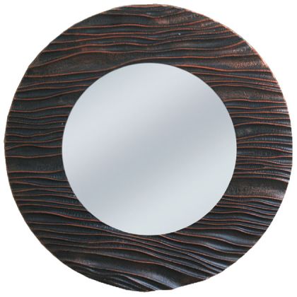 Кръгло огледало с дървена рамка в кафяво с диаметър 49 см