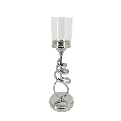 Метален свещник сребро със стъклена част - Φ13x41 см