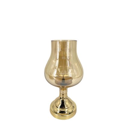 Метален свещник-лампа злато със стъклена част - φ16x31см