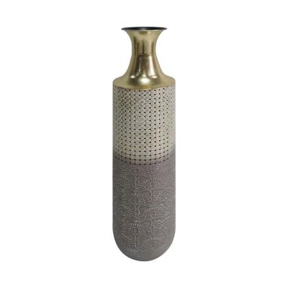 Метална ваза за под сиво-бежово-злато 18.5x18.5x78 см