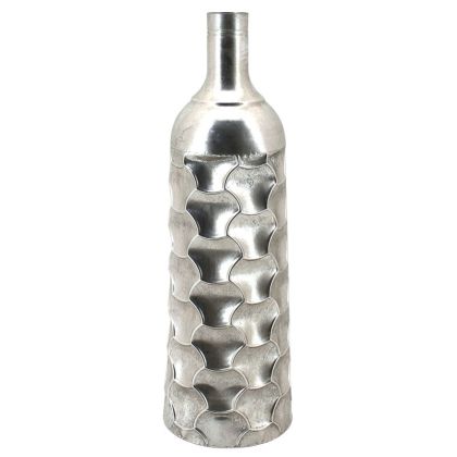 Метална ваза-бутилка сребърна - φ20.5x66см
