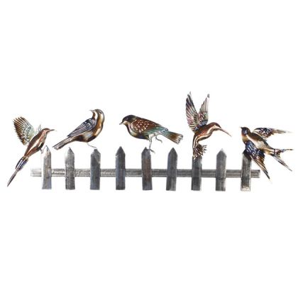 Метална стенна декорация - птици на ограда 81x30x4.5см