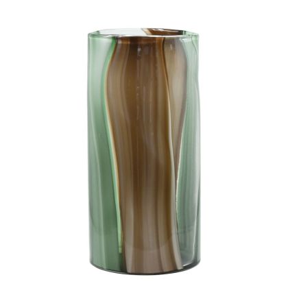 Прозрачна цветна стъклена ваза с зелено/кафяво - φ20x39.5см