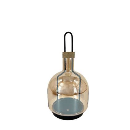 Свещник метал/стъкло черно-медена бутилка с дръжка - φ15x29см