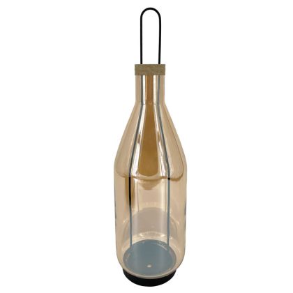 Свещник метал/стъкло черно-медена бутилка с дръжка - φ15x55см