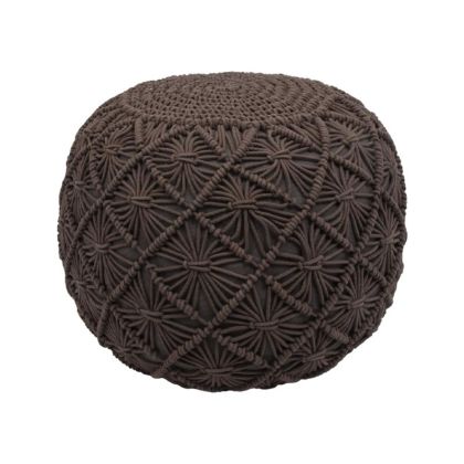 Табуретка-пуф от плетиво Crochet в тъмно бежов цвят 45x45x35 см