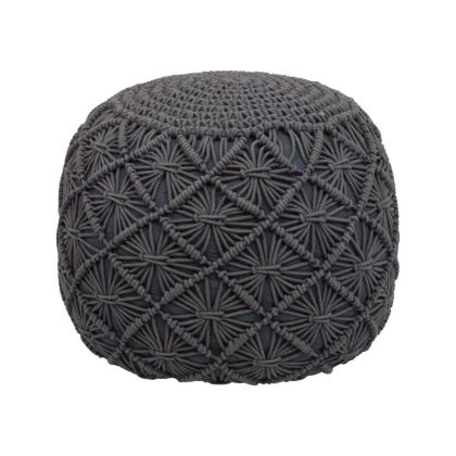Табуретка-пуф от плетиво Crochet в тъмно сив цвят 45x45x35 см