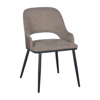 Трапезен стол бежов текстил с черни метални крака, 48x59x77см