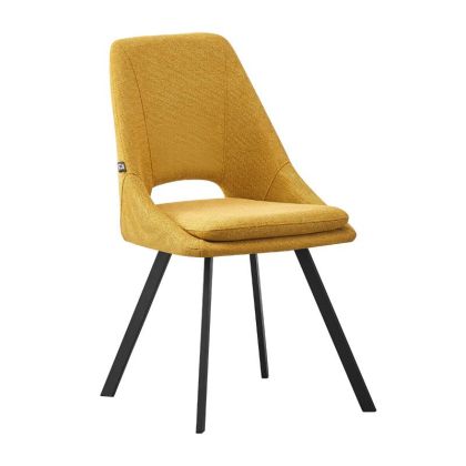 Трапезен стол с метални крака жълт текстил 56x48x85 см