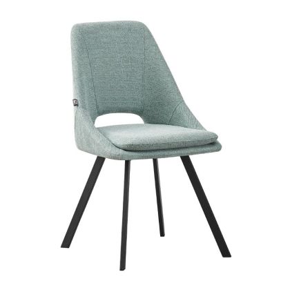 Трапезен стол с метални крака зелен текстил 56x48x85 см