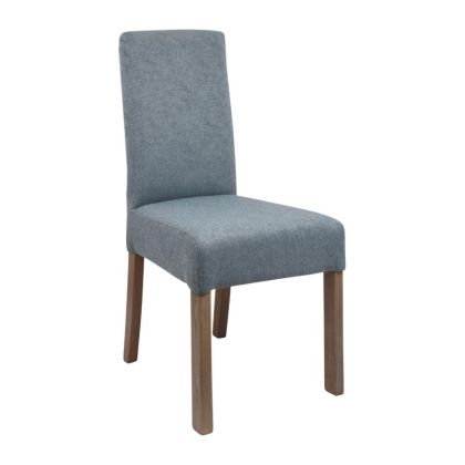Трапезен стол син текстил с дървени крака цвят сив дъб 56x48x103 см