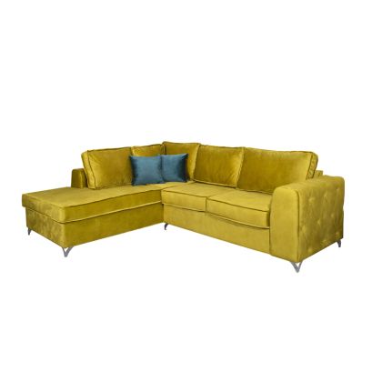 Ъглов диван ляв Gala в горчица/син цвят, 280x210x85 см
