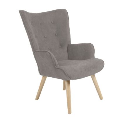 Armchair Fluffy fabric grey-natural rubberwood leg 75x69x96cm