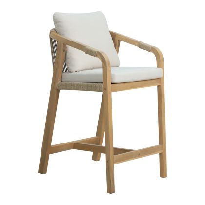 Bar stool Luciana solid acacia wood-beige fabric 68x55x97.5cm