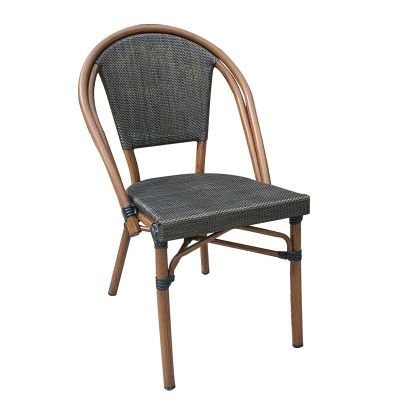 COSTA Aluminum Dining Chair, Walnut Shade Textilene Black Ε288