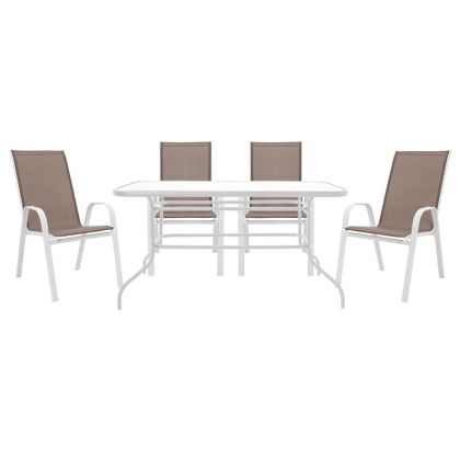 Dining set 5pcs Valor-Calan metal white-textilene brown