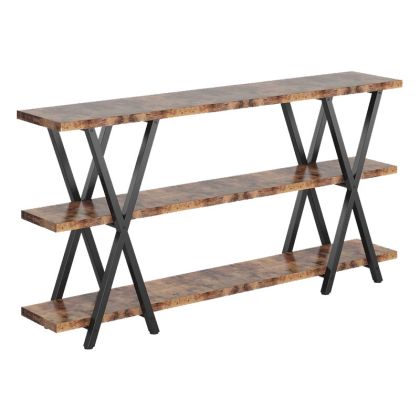 Floor shelf Jisku wood walnut-metal black 180x25x90cm