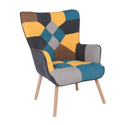 MARON Armchair Patchwork Blue Fabric ΕΜ143,5