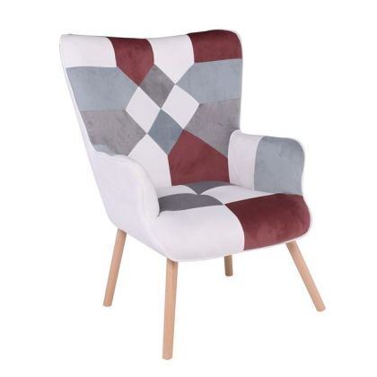 MARON Armchair Patchwork Brown Fabric ΕΜ143,6