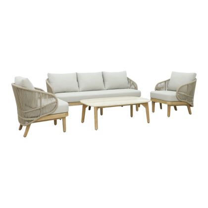 Peregine 4pc living room set solid eucalyptus wood-beige fabric