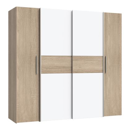 Гардероб Closet с 4 врати от меламин цвят бял/сонома 200x61.5x190.5cm