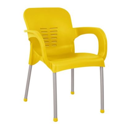 Градински алуминиев стол HM5592.09 в жълт цвят с алуминиеви крака 59x58x81 cm.