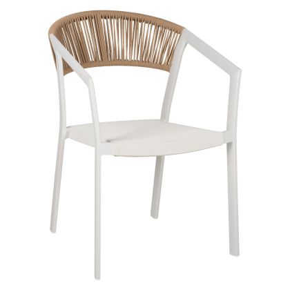 Градински алуминиев стол PROFESSIONAL бял ратан и текстил 45x63x82Hcm.HM5891.02