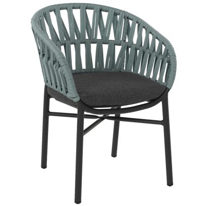 Градински алуминиев стол черен със зелени въжета 57x56x78Hcm.HM5857.04