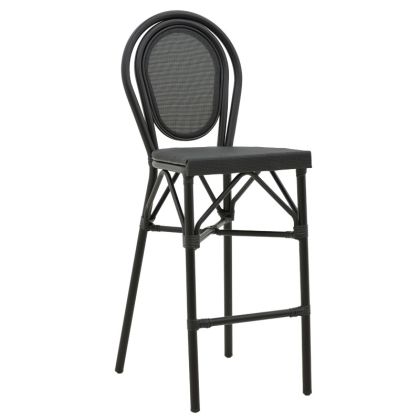 Градински бар стол Dezyan черен алуминиев с черен текстилен гръб 41.5x53.5x116cm