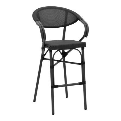 Градински бар стол Efolian седалка от черен textilene конструкция от черен алуминий 58x58x113cм