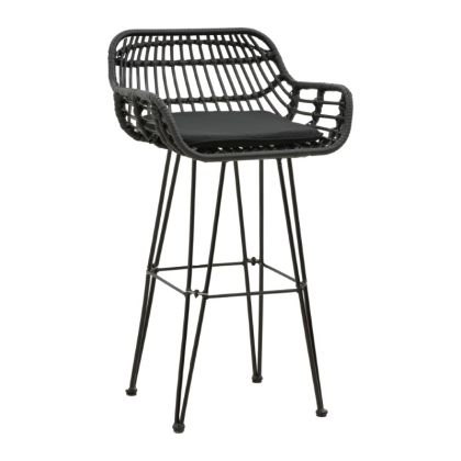 Градински бар стол Naoki с черна полиетиленова седалка и черни метални крака 52x50x90cm