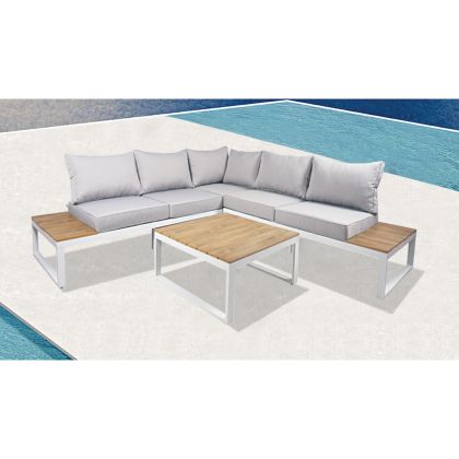 Градински комплект MEXICO - ъглов диван с възглавници и алуминиева холна маса Ε6867,1
