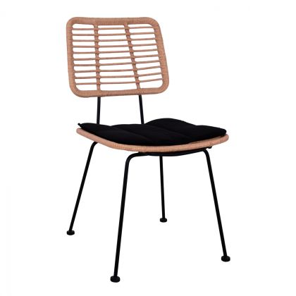 Градински метален стол с възглавничка Allegra HM5454 ракита в бежов цвят 46,5x55x86cm