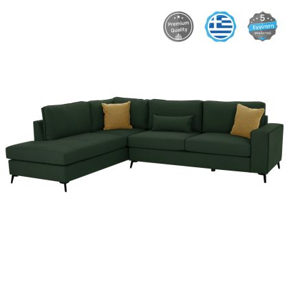 Ляв ъглов диван diva водоотблъкващ плат в зелено hm3254.17l 290x235x94hcm.