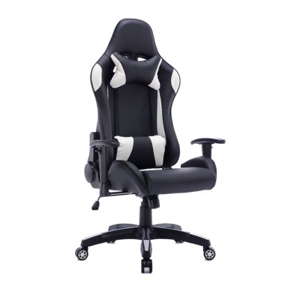 Офис геймърски стол Hartley висококачествена изкуствена кожа PU черно-бяло 67x57x139cм