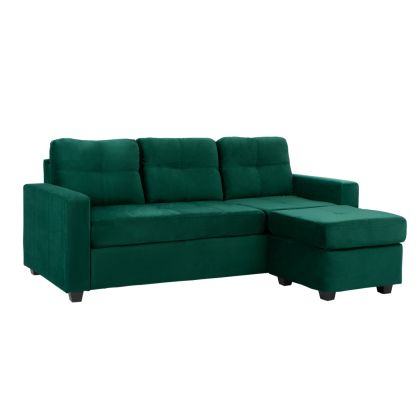Ъглов диван реверсивен с плюшена зелена дамаска 207x145x85 HM3004.13