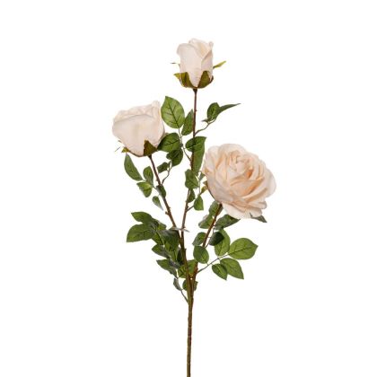 ARTIFICIAL CREAM VELVET ROSE X3 STEM 112CM