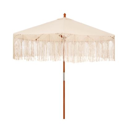 BOHO COTTON UMBRELLA WITH HANDWAVE FRINGES D270 X 260H