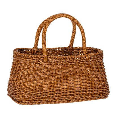 BROWN PE RATTAN BASKET W HANDLES 30X15,5X15 35CM