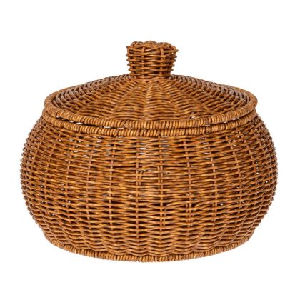 BROWN PE RATTAN BASKET WITH LID D29X21,5CM