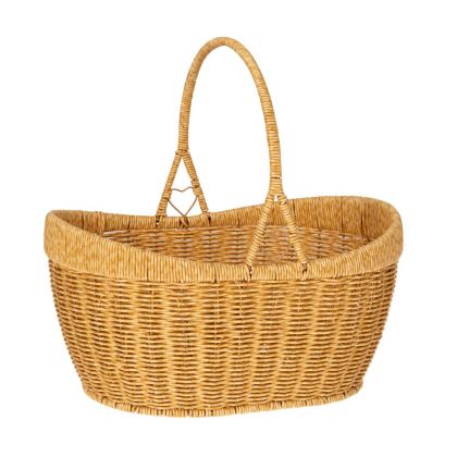 CREAM PE RATTAN BASKET W HANDLE 29,5X21,5X13,5 26,5CM