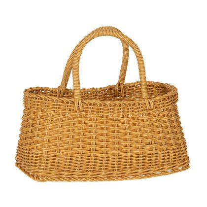 CREAM PE RATTAN BASKET W HANDLES 30X15,5X15 35CM