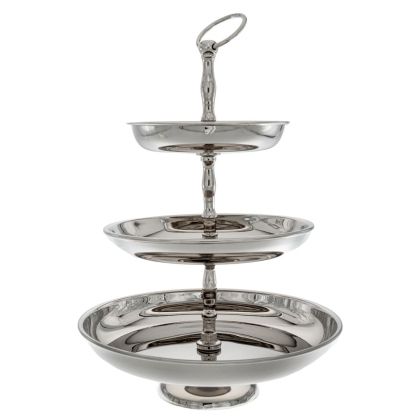 DECO THREE LAYERS ROUND METAL CAKE STAND SILVER D25 21 15X33CM