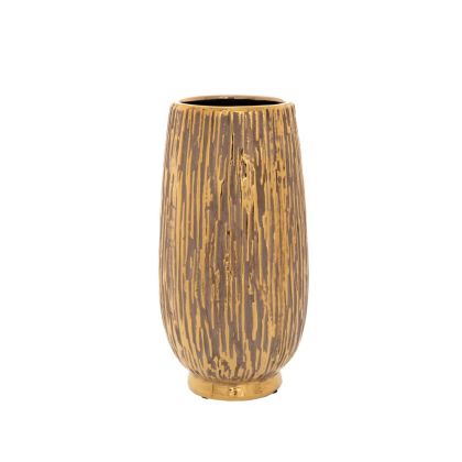 GOLD GREY CERAMIC VASE WITH GOLD RIM 13X25CM