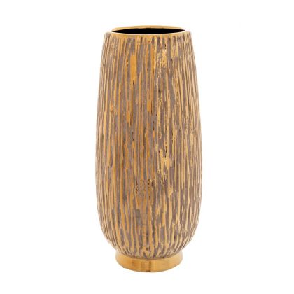 GOLD GREY CERAMIC VASE WITH GOLD RIM 15X33CM