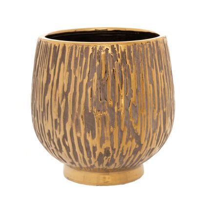 GOLD GREY CERAMIC VASE WITH GOLD RIM 17X17CM