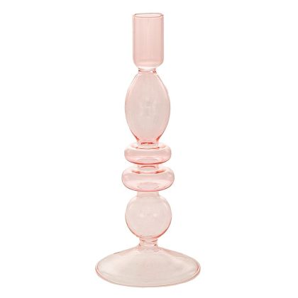 LIGHT PINK GLASS CANDLEHOLDER 9X22CM